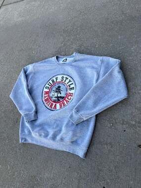 🔥 Surf Style Madeira Beach Florida Graphic Crewneck Sweatshirt Grey Large